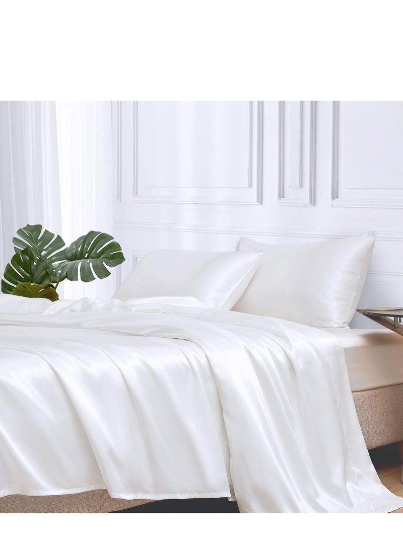 Silky Bedding Set 4-Piece King White - Image 1