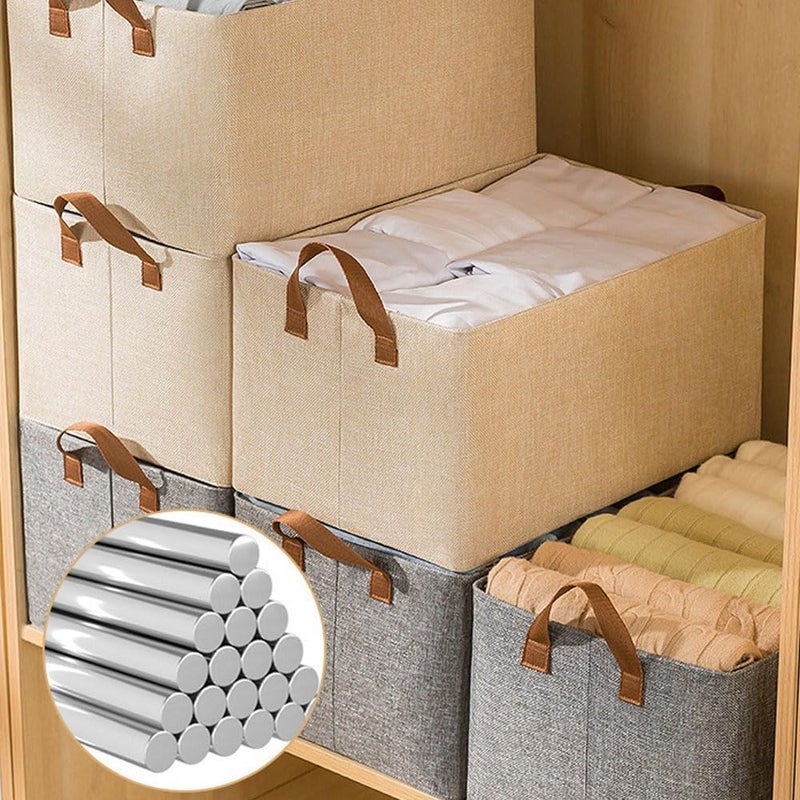 DERIKO 2 Pcs Wardrobe Organizer for Clothes with Metal Frame Rectangle Storage Baskets for Clothing Fabric Storage Box with Handles Shelf Basket for Storage Clothes Pants Jeans Sweater Grey - Image 5