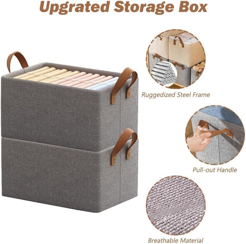 DERIKO 2 Pcs Wardrobe Organizer for Clothes with Metal Frame Rectangle Storage Baskets for Clothing Fabric Storage Box with Handles Shelf Basket for Storage Clothes Pants Jeans Sweater Grey - Image 3