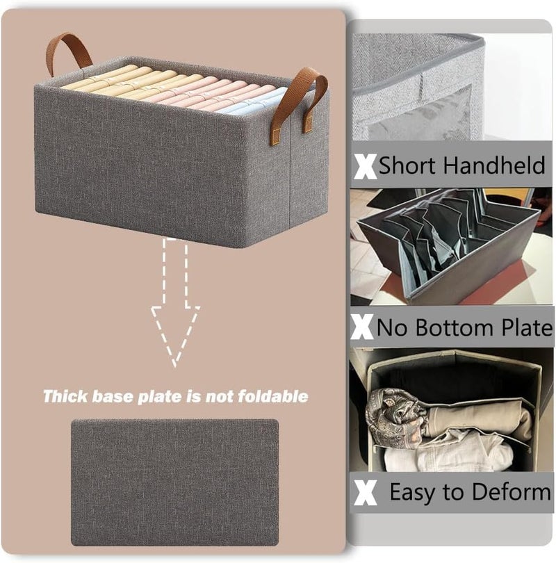 DERIKO 2 Pcs Wardrobe Organizer for Clothes with Metal Frame Rectangle Storage Baskets for Clothing Fabric Storage Box with Handles Shelf Basket for Storage Clothes Pants Jeans Sweater Grey - Image 2