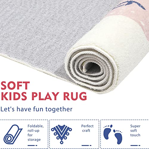 Topotdor Rainbow Sky Hopscotch Game Rugs,Kids Play Area Rugs Soft Floor Carpet for Bedroom Playroom Nursery,Great Gift for Girls & Boys,47" x 71" - Image 3