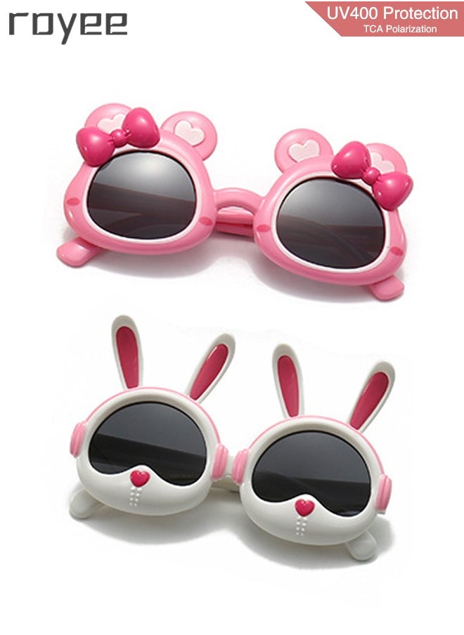 Royee - 2 Pack New Children's Rabbit Sunglasses, Polarized Foldable Sunglasses, UV400 Protection Sunglasses for Age 2-4 6-8 10-12 Boys Girls boys and Girls，TPEE Frame -  Pink and White - Image 1