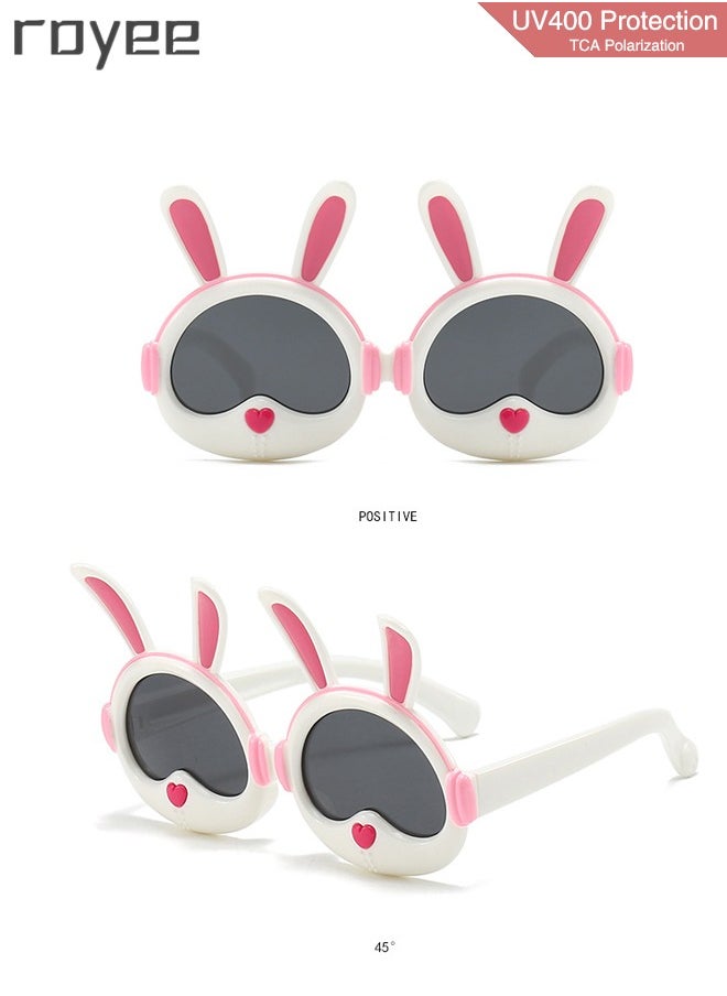 Royee - 2 Pack New Children's Rabbit Sunglasses, Polarized Foldable Sunglasses, UV400 Protection Sunglasses for Age 2-4 6-8 10-12 Boys Girls boys and Girls，TPEE Frame -  Pink and White - Image 1