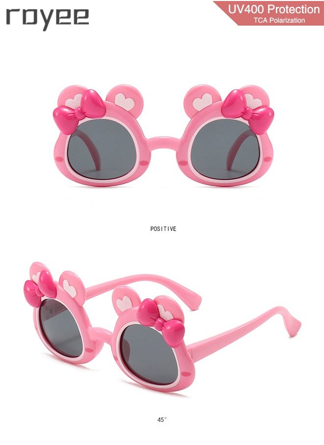 Royee - 2 Pack New Children's Rabbit Sunglasses, Polarized Foldable Sunglasses, UV400 Protection Sunglasses for Age 2-4 6-8 10-12 Boys Girls boys and Girls，TPEE Frame -  Pink and White - Image 1
