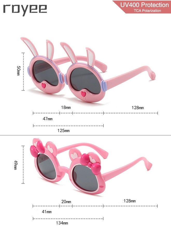 Royee - 2 Pack New Children's Rabbit Sunglasses, Polarized Foldable Sunglasses, UV400 Protection Sunglasses for Age 2-4 6-8 10-12 Boys Girls boys and Girls，TPEE Frame -  Pink and White - Image 1