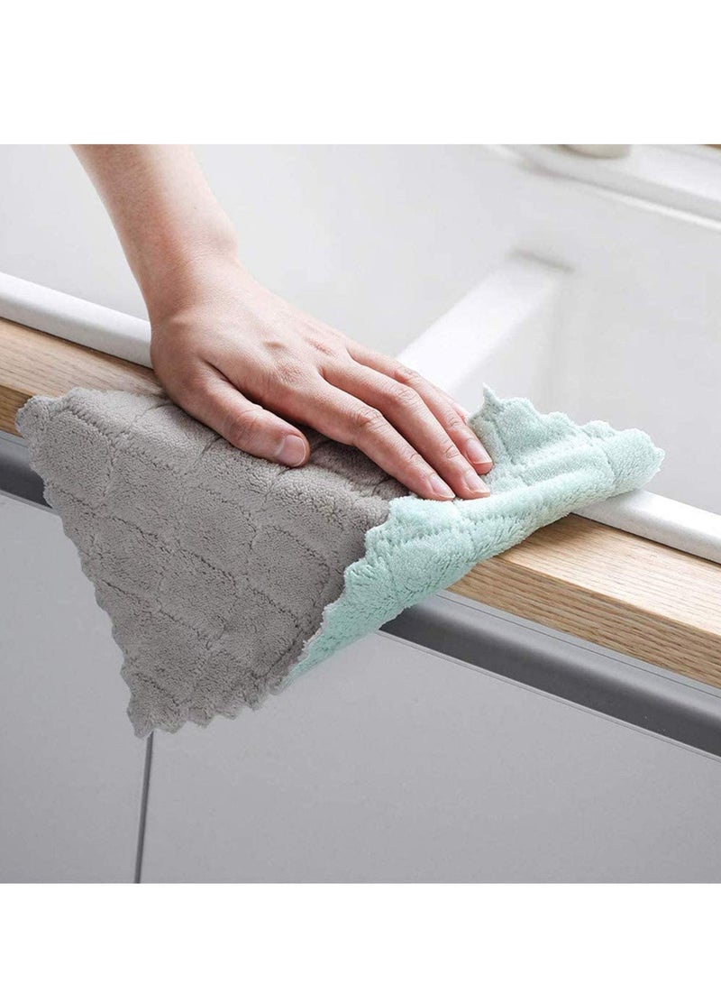 SOLARAE Towels Dish Cloths 12 Pack Kitchen Cloth Dish, Premium Dishcloths, Super Absorbent Coral Velvet Dishtowels, Nonstick Oil Washable Fast Drying (Green-Grey) - Image 3