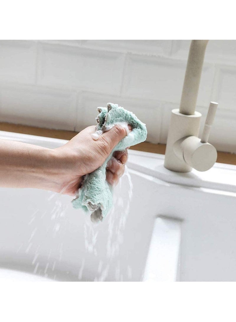 SOLARAE Towels Dish Cloths 12 Pack Kitchen Cloth Dish, Premium Dishcloths, Super Absorbent Coral Velvet Dishtowels, Nonstick Oil Washable Fast Drying (Green-Grey) - Image 2