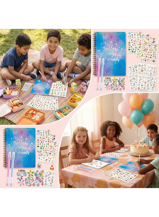 Mordely DIY Journal Kit for Girls, Scrapbook Notebook Set with 2 Gel Pens, Cute Sticker Sheets, Cartoon Decals and Gem Embellishments, Creative Diary Craft Gift for Kids and Teens - Image 3