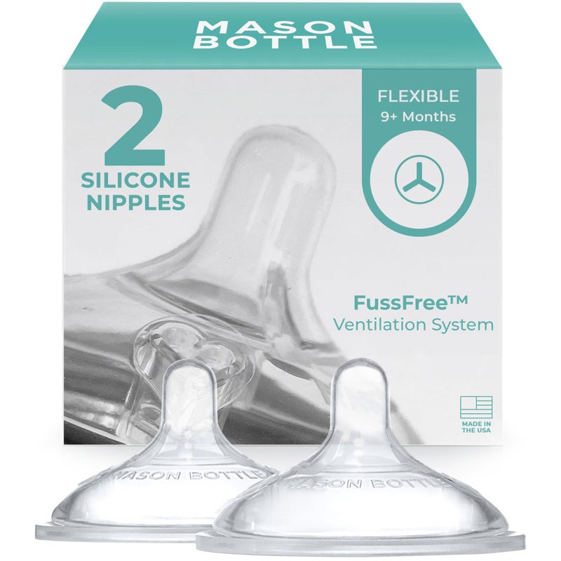 Mason Bottle Flexible Flow Nipples 6 Months Silicone Baby Bottle Nipples Fits Any RegularMouth Mason Jars Wide Natural Shape BPAFree NonToxic Made in USA 2Pack