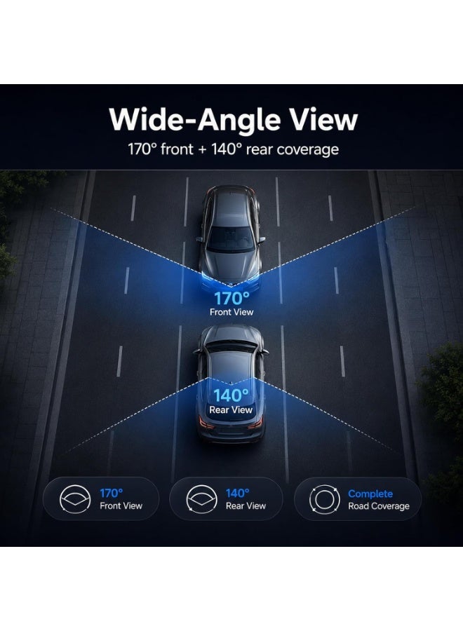 كاميرا سيارة داش كام مزدوجة بدقة 4K أمامية و1080P خلفية مع GPS وWiFi وشاشة 1.47 بوصة ورؤية ليلية ومراقبة الركن - Image 3