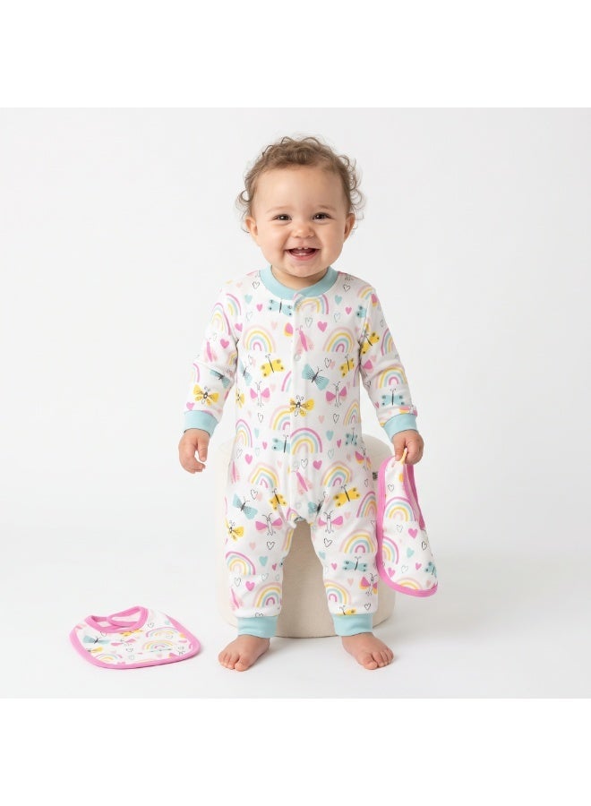 Katjie Baby Bodysuit with Matching Bib - Rainbow and Butterfly Print 2253 - Image 2