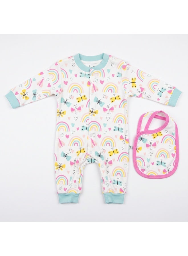 Katjie Baby Bodysuit with Matching Bib - Rainbow and Butterfly Print 2253 - Image 1