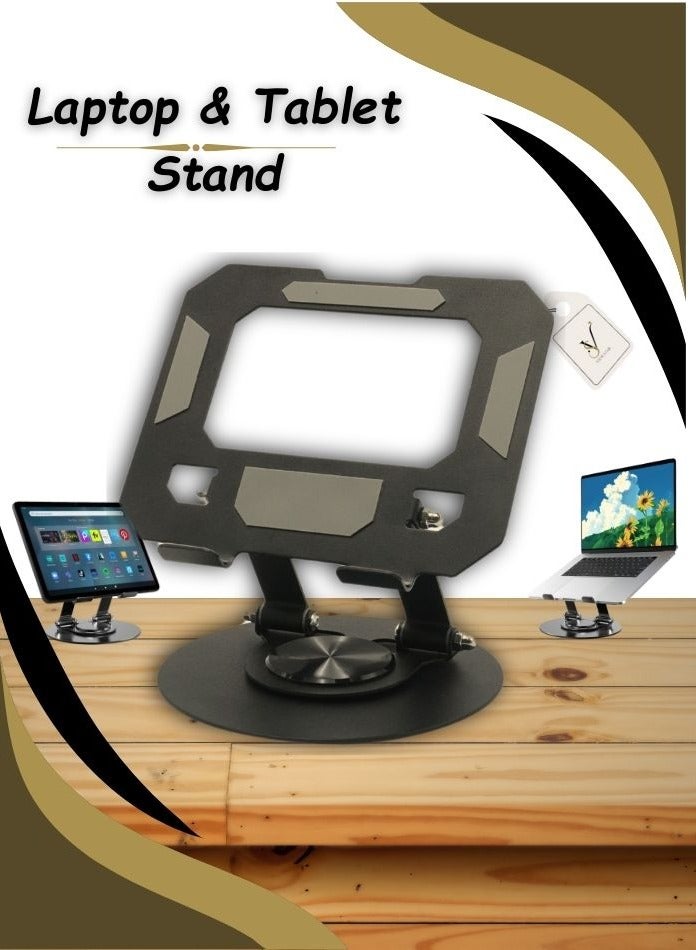VIEW STAR Viewstar Adjustable 360 Rotating Laptop & Tablet Stand – Ergonomic, Foldable & Portable Desk Stand for MacBook, iPad, Notebooks – Heavy Duty Aluminum Holder for Office, Home, Gaming & Workstation Use - Image 1