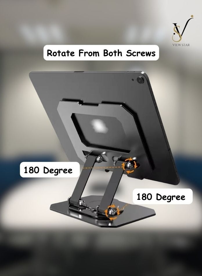 VIEW STAR Viewstar Adjustable 360 Rotating Laptop & Tablet Stand – Ergonomic, Foldable & Portable Desk Stand for MacBook, iPad, Notebooks – Heavy Duty Aluminum Holder for Office, Home, Gaming & Workstation Use - Image 2
