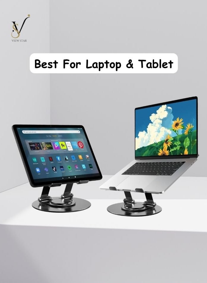 VIEW STAR Viewstar Adjustable 360 Rotating Laptop & Tablet Stand – Ergonomic, Foldable & Portable Desk Stand for MacBook, iPad, Notebooks – Heavy Duty Aluminum Holder for Office, Home, Gaming & Workstation Use - Image 3