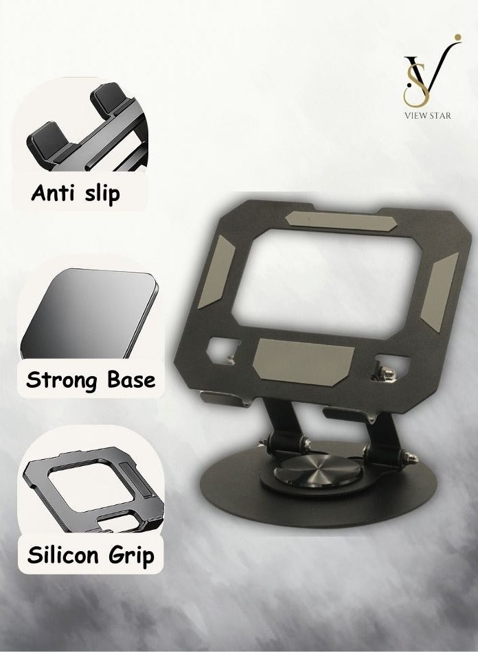 VIEW STAR Viewstar Adjustable 360 Rotating Laptop & Tablet Stand – Ergonomic, Foldable & Portable Desk Stand for MacBook, iPad, Notebooks – Heavy Duty Aluminum Holder for Office, Home, Gaming & Workstation Use - Image 4