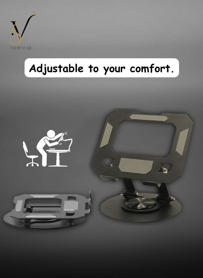 VIEW STAR Viewstar Adjustable 360 Rotating Laptop & Tablet Stand – Ergonomic, Foldable & Portable Desk Stand for MacBook, iPad, Notebooks – Heavy Duty Aluminum Holder for Office, Home, Gaming & Workstation Use - Image 5