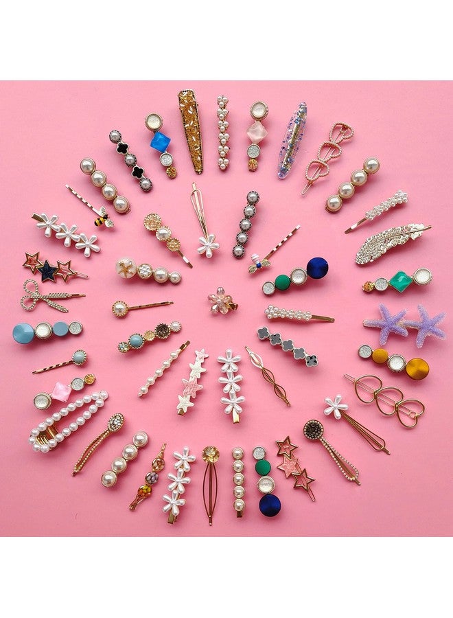 التعارف مشبك شعر معدني مزين باللؤلؤ وأحجار الراين على الطراز الكوري، دبوس شعر أنيق، إكسسوارات شعر للنساء والفتيات (عبوة من 50 قطعة) - Image 2