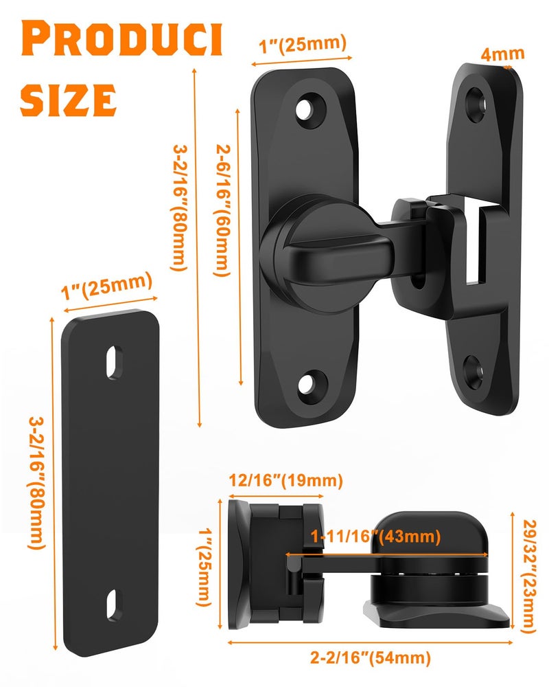 YogePote 90/180 Degree Barn Door Lock, Small Flip Gate Latches Hardware, Security Sliding Door Latch Lock fo Cabinets, Barn, Bathroom, Garden (Black-1Pc) - Image 5