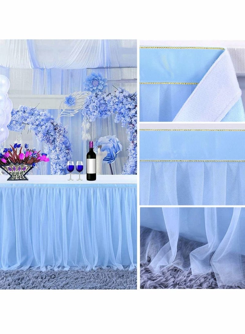 KASTWAVE Blue Table Skirt, Table Skirt Tulle Decor Tablecloth Fluffy for Bridal Baby Shower Party, Wedding, Birthday Party & Home Chair Decoration, Table Skirting (72 * 30 Inches) - Image 4