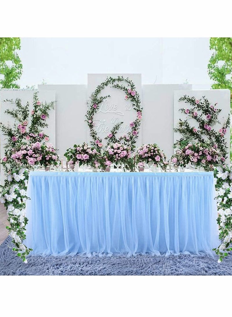 KASTWAVE Blue Table Skirt, Table Skirt Tulle Decor Tablecloth Fluffy for Bridal Baby Shower Party, Wedding, Birthday Party & Home Chair Decoration, Table Skirting (72 * 30 Inches) - Image 5