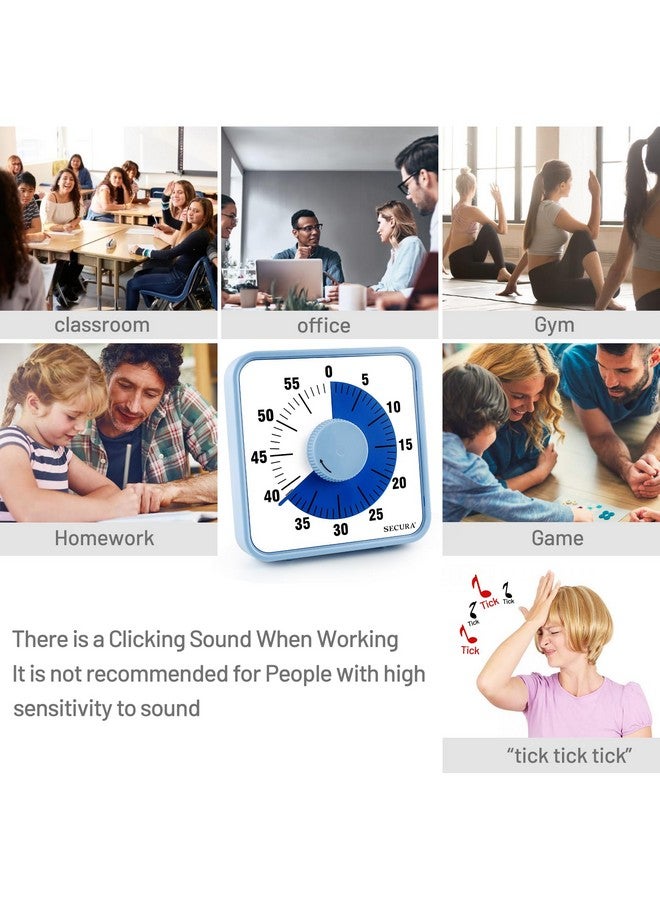 سيكورا مؤقت سيكورا البصري مقاس 7.5 بوصة، مؤقت تنازلي بصري كبير الحجم لمدة 60 دقيقة للأطفال والكبار، أداة إدارة وقت ميكانيكية متينة (أزرق) - Image 4