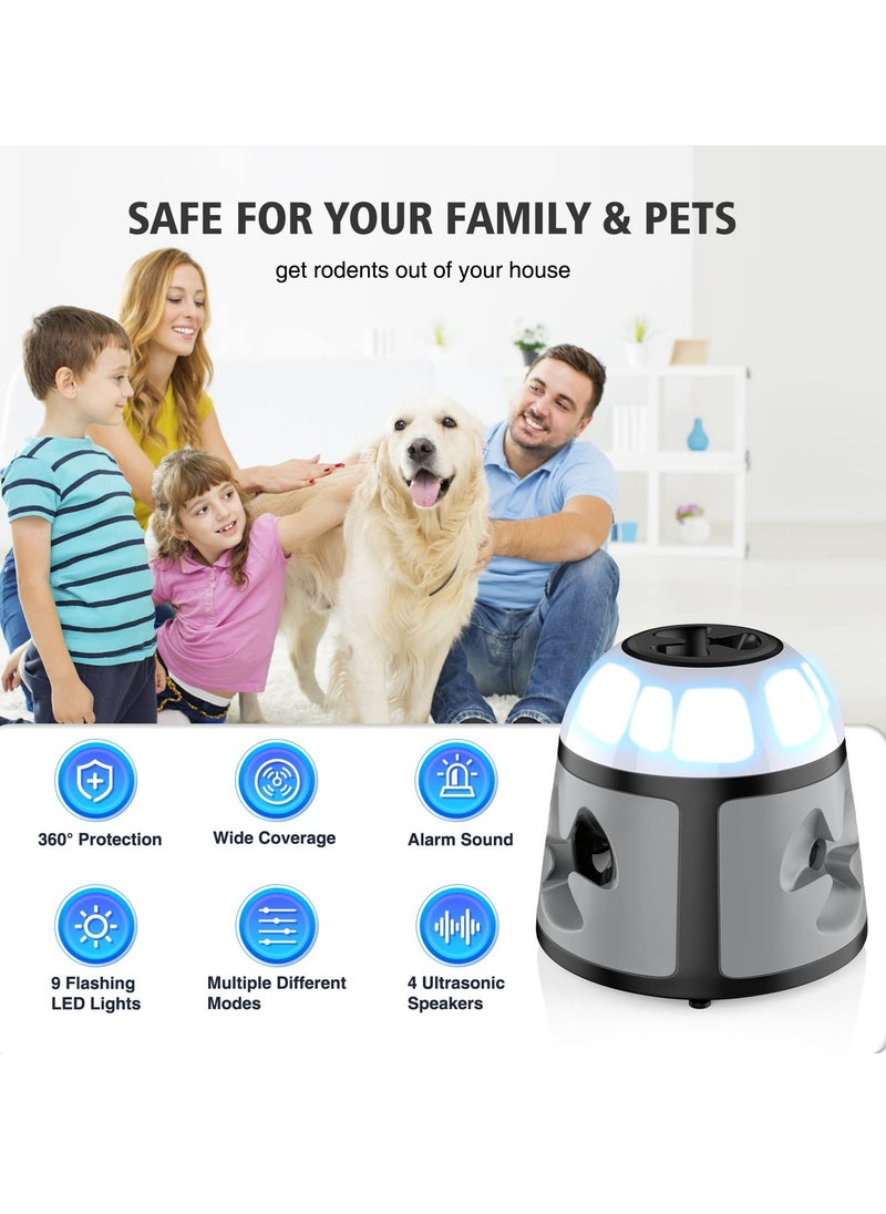 Mouse Repellent, Rodent Repellent Ultrasonic, 4 in 1 Mice Repellent, Rat Deterrent Frequency and LED Strobe Light, for Squirrels Mice Rats Rodents Indoor Use