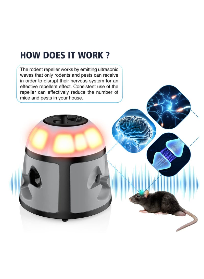 Mouse Repellent, Rodent Repellent Ultrasonic, 4 in 1 Mice Repellent, Rat Deterrent Frequency and LED Strobe Light, for Squirrels Mice Rats Rodents Indoor Use
