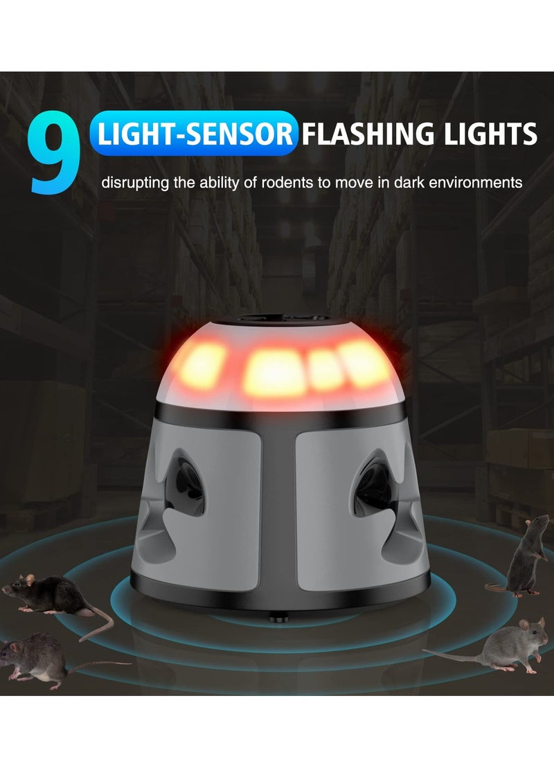 Mouse Repellent, Rodent Repellent Ultrasonic, 4 in 1 Mice Repellent, Rat Deterrent Frequency and LED Strobe Light, for Squirrels Mice Rats Rodents Indoor Use
