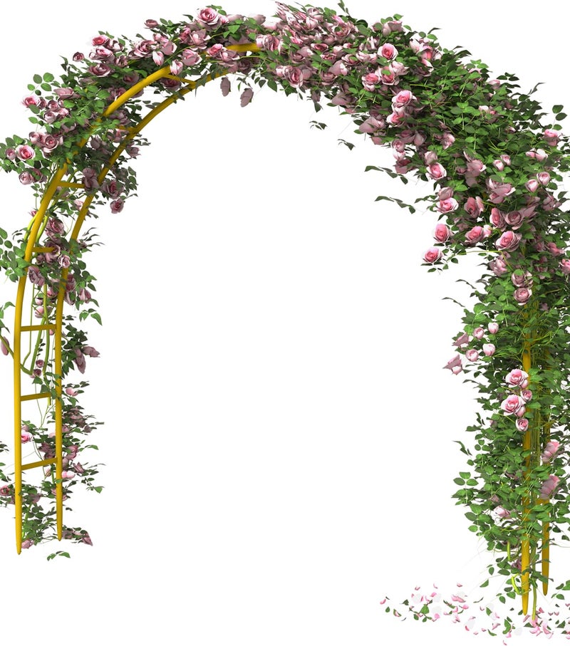 Queension Metal Arch Backdrop Stand 7Ft Wide 7.7Ft High, Wedding Arch Frame for Wedding Decorations, Balloon Arch Stand with Base for Ceremony, Outdoor Garden Arch Trellis for Climbing Plants, Gold - Image 1