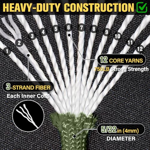 TRIBERION Paracord Rope 750 lb 1000ft 500ft 200ft 100ft 532 Parachute Cord 4MM 12Strand para Cord Heavy Duty Spool String for SurvivalCamping Gear Survival Bracelet Clothesline - Image 3