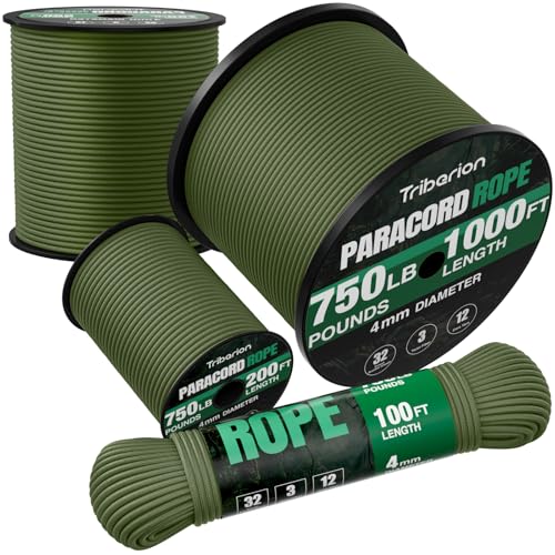 TRIBERION Paracord Rope 750 lb 1000ft 500ft 200ft 100ft 532 Parachute Cord 4MM 12Strand para Cord Heavy Duty Spool String for SurvivalCamping Gear Survival Bracelet Clothesline - Image 1