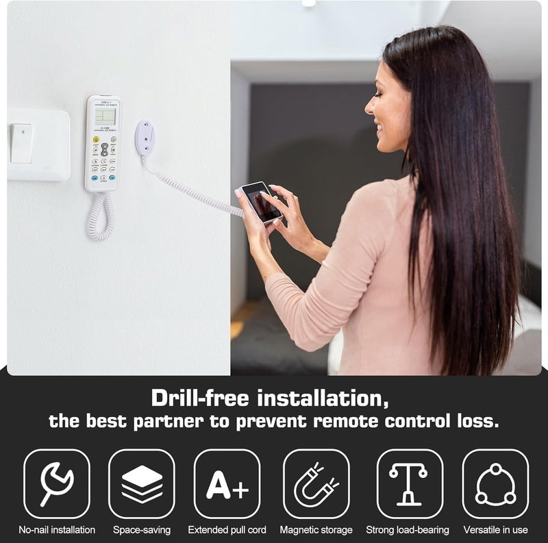 WALLFID 2-Pack Magnetic Remote Control Holders with Spring Ropes - Safely Secure Remotes & Small Items, Wall-Mount with Adhesive, Anti-Loss, Rapid Adsorption, Extendable Spring (Black 43 inch, 2 Pack) Air & land transit compatible - Image 4
