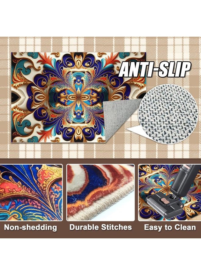 GUG Washable Area Rug, Non-Slip Vintage Hallway Rug Runner with Upgrade Rubber Backing, Stain Resistant Faux Wool Distressed Carpet for Bedroom Kitchen Laundry Corridor Balcony (86" x 63") - Image 5