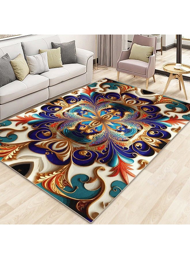 GUG Washable Area Rug, Non-Slip Vintage Hallway Rug Runner with Upgrade Rubber Backing, Stain Resistant Faux Wool Distressed Carpet for Bedroom Kitchen Laundry Corridor Balcony (86" x 63") - Image 1