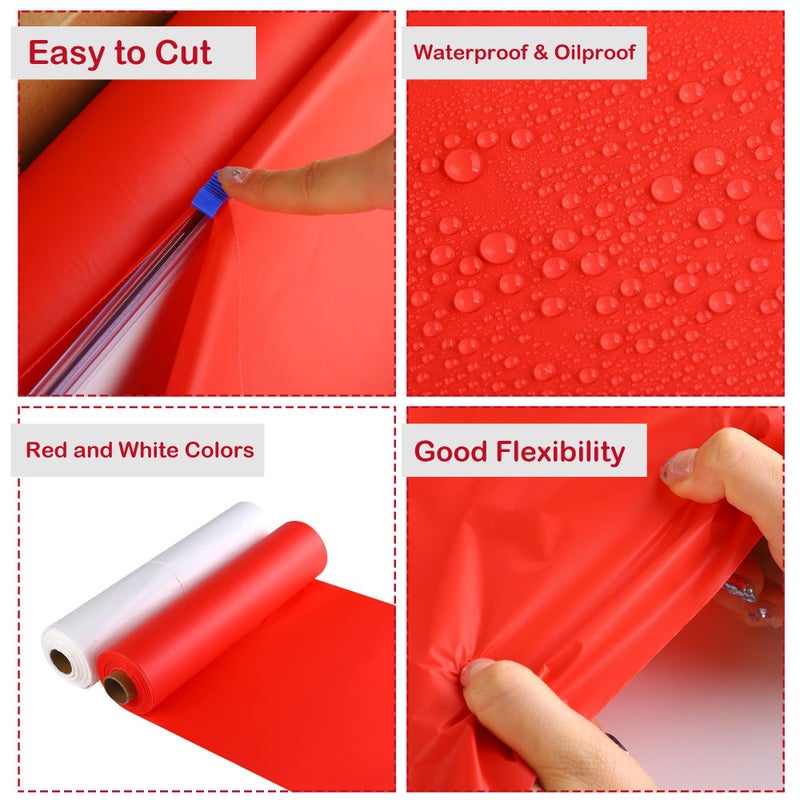 Kochorie 2 Rolls 54'' x 100â€™ Circus Tablecloth Roll Red and White Solid Color Table Cover with Slide Cutter Disposable DIY Carnival Tent Party Supplies for Stage Backdrop Curtains Ceiling Wall Drapes - Image 3