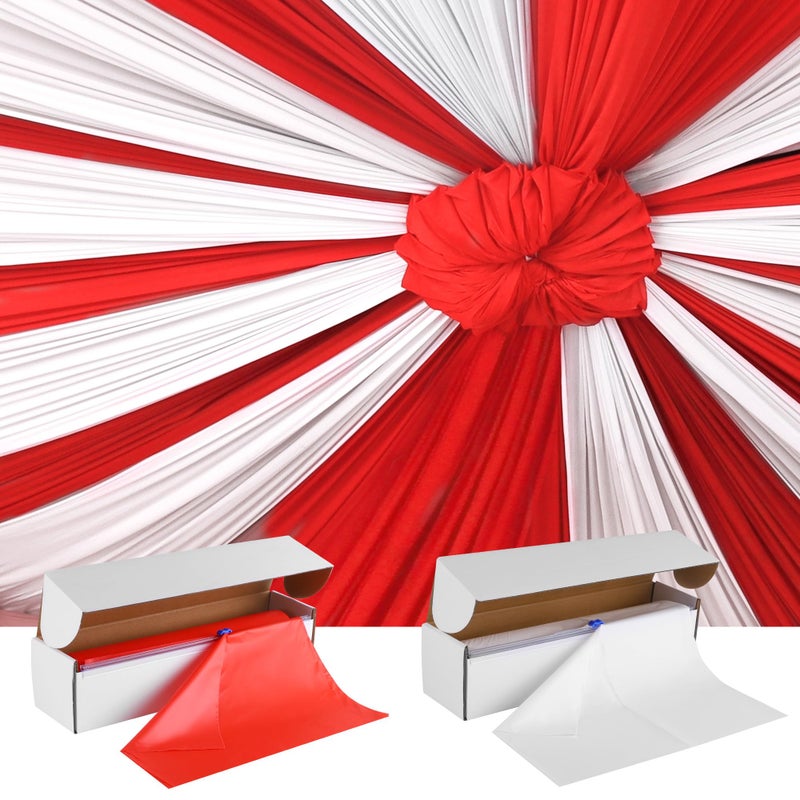 Kochorie 2 Rolls 54'' x 100â€™ Circus Tablecloth Roll Red and White Solid Color Table Cover with Slide Cutter Disposable DIY Carnival Tent Party Supplies for Stage Backdrop Curtains Ceiling Wall Drapes - Image 1