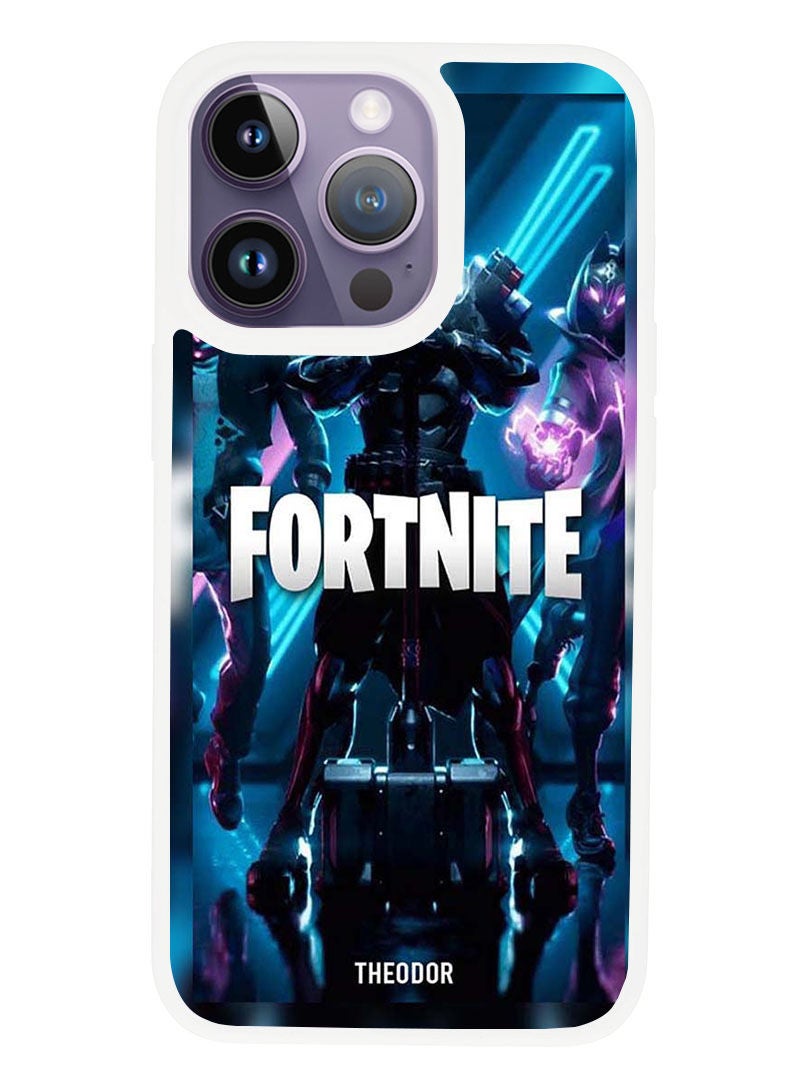 Theodor غطاء واقي مضاد للخدش ومقاوم للصدمات لجهاز APPLE IPHONE 14 PRO MAX Fortnite 1 (حافة بيضاء) - Image 1