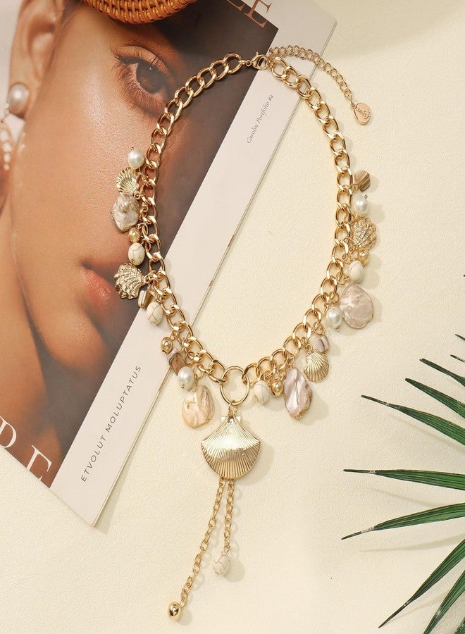 Coiris Shell Necklace For Women Mermaid Costume Accessories Summer Beach 14k Gold-Plated Seashell Choker Necklace For Women Ocean Mermaid Jewelry（N0143） - Image 5