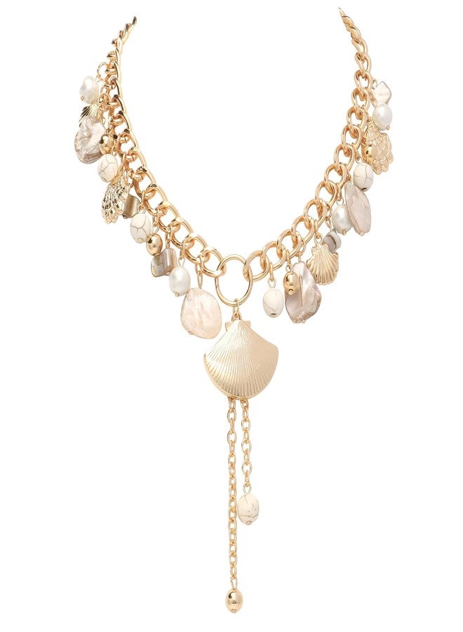 Coiris Shell Necklace For Women Mermaid Costume Accessories Summer Beach 14k Gold-Plated Seashell Choker Necklace For Women Ocean Mermaid Jewelry（N0143） - Image 1