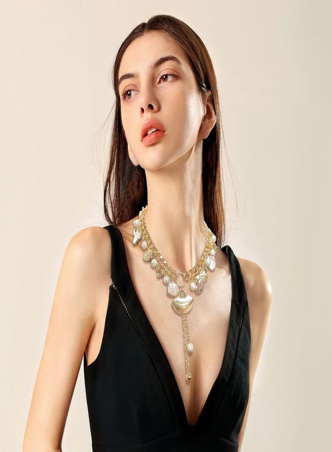 Coiris Shell Necklace For Women Mermaid Costume Accessories Summer Beach 14k Gold-Plated Seashell Choker Necklace For Women Ocean Mermaid Jewelry（N0143） - Image 3