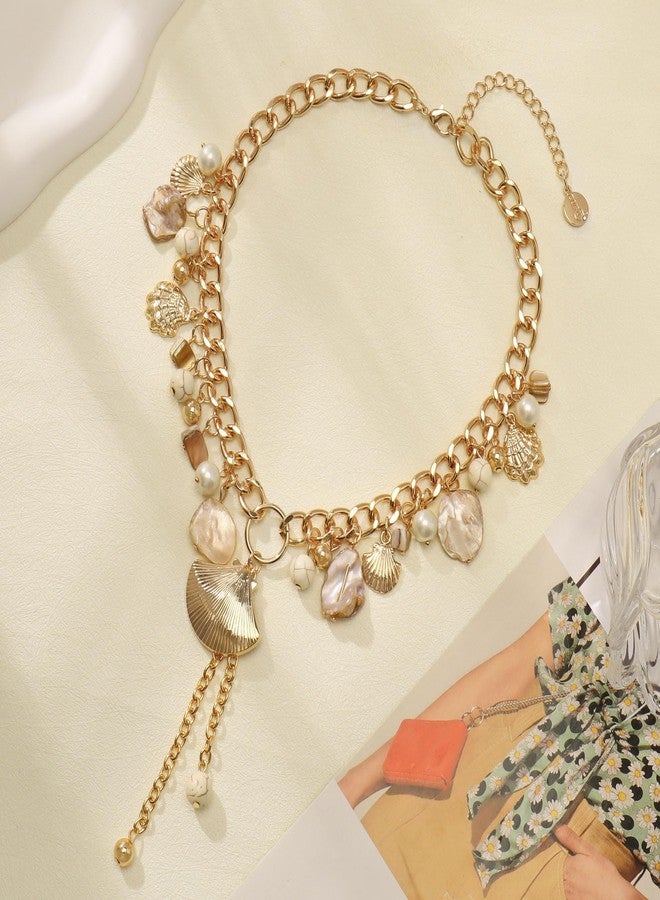 Coiris Shell Necklace For Women Mermaid Costume Accessories Summer Beach 14k Gold-Plated Seashell Choker Necklace For Women Ocean Mermaid Jewelry（N0143） - Image 2