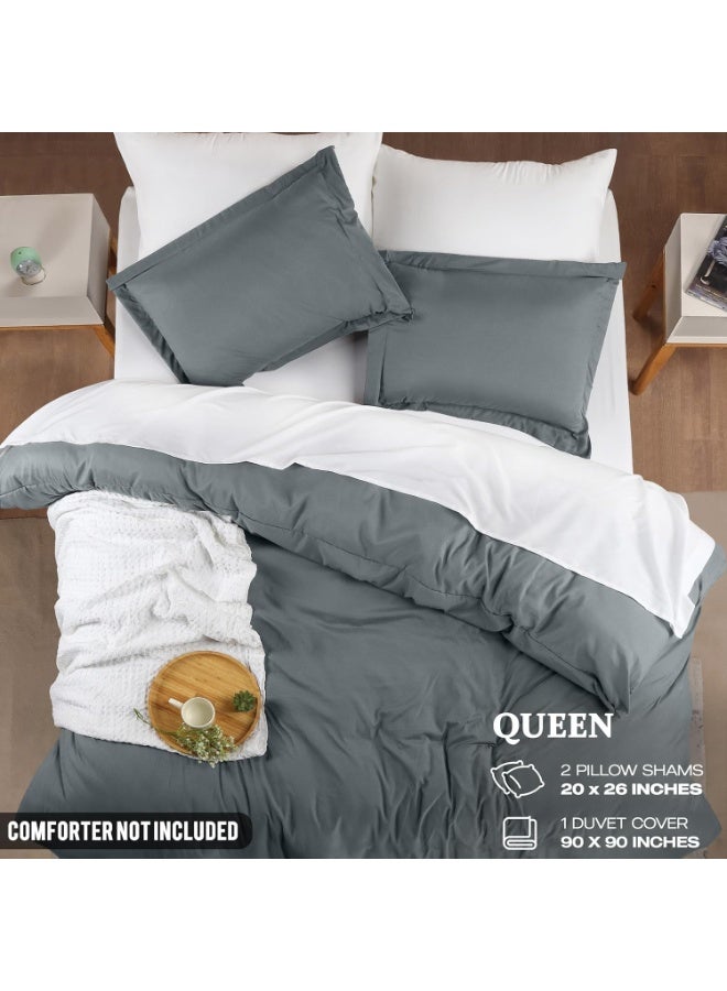 Utopia Bedding Duvet Cover Queen Size Set - 1 Duvet Cover with 2 Pillow Shams - 3 Pieces Comforter Cover with Zipper Closure - Ultra Soft Brushed Microfiber, 90 X 90 Inches (Queen, Grey) - Image 2