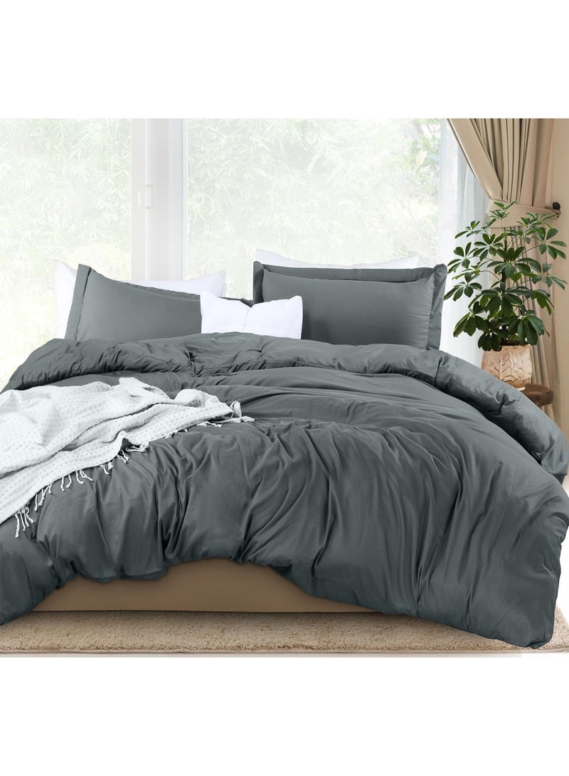 Utopia Bedding Duvet Cover Queen Size Set - 1 Duvet Cover with 2 Pillow Shams - 3 Pieces Comforter Cover with Zipper Closure - Ultra Soft Brushed Microfiber, 90 X 90 Inches (Queen, Grey) - Image 1