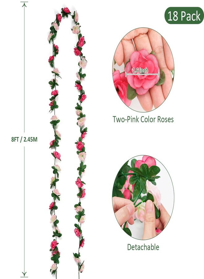 KHOYIME 18 Pack 144 FT Artificial Flower Garland, Fake Pink Roses Vines Silk Flowers Faux Plastic Outdoor Hanging Floral Ivy Garland Decoration for Wedding Arch Bedroom Home Wall Backdrop Room Decor - Image 3