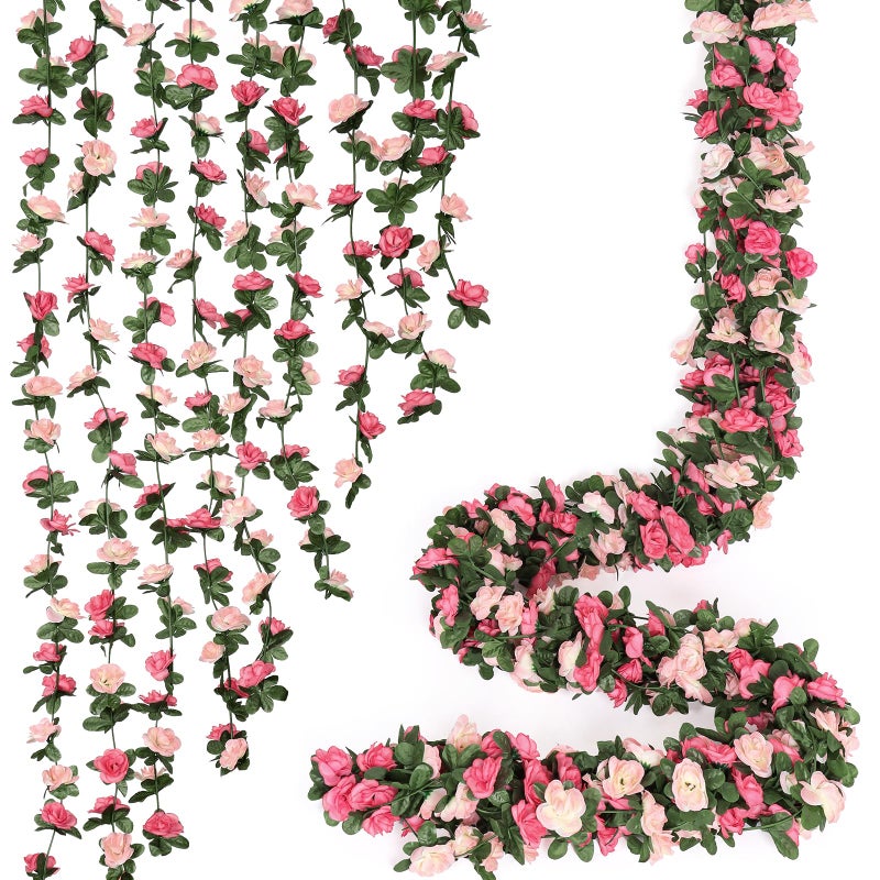 KHOYIME 18 Pack 144 FT Artificial Flower Garland, Fake Pink Roses Vines Silk Flowers Faux Plastic Outdoor Hanging Floral Ivy Garland Decoration for Wedding Arch Bedroom Home Wall Backdrop Room Decor - Image 1