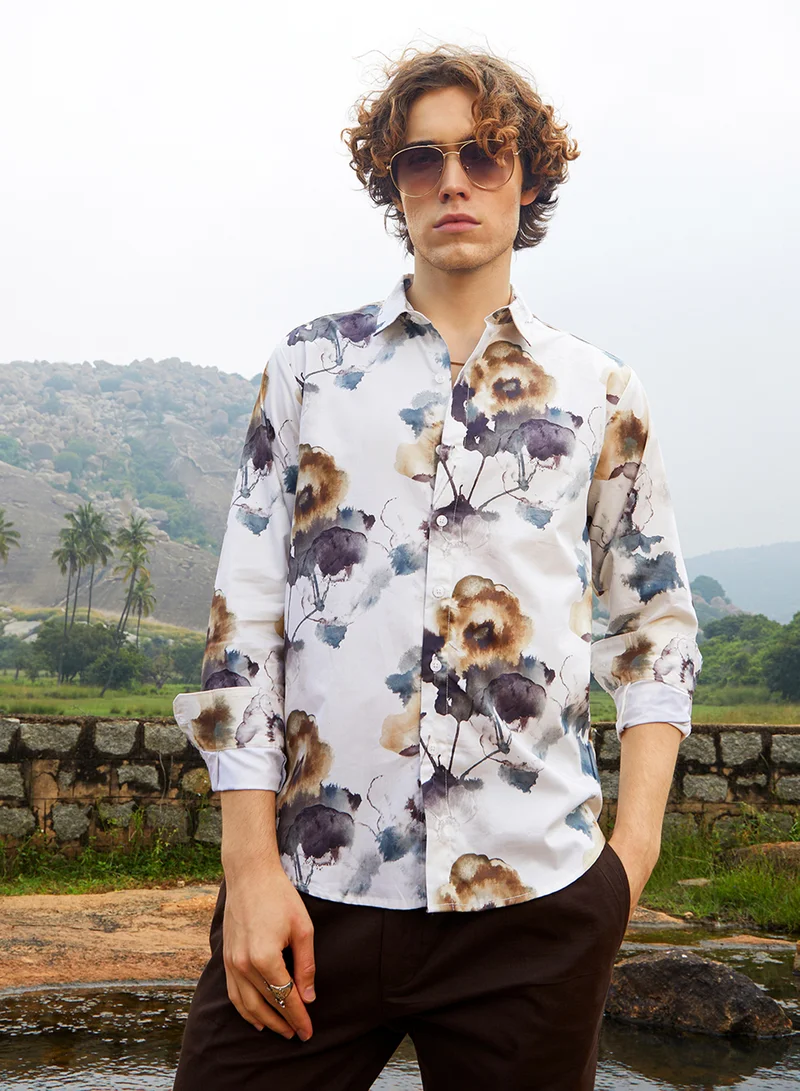 Campus Sutra Men's Off-White Earthy Splotch Shirt