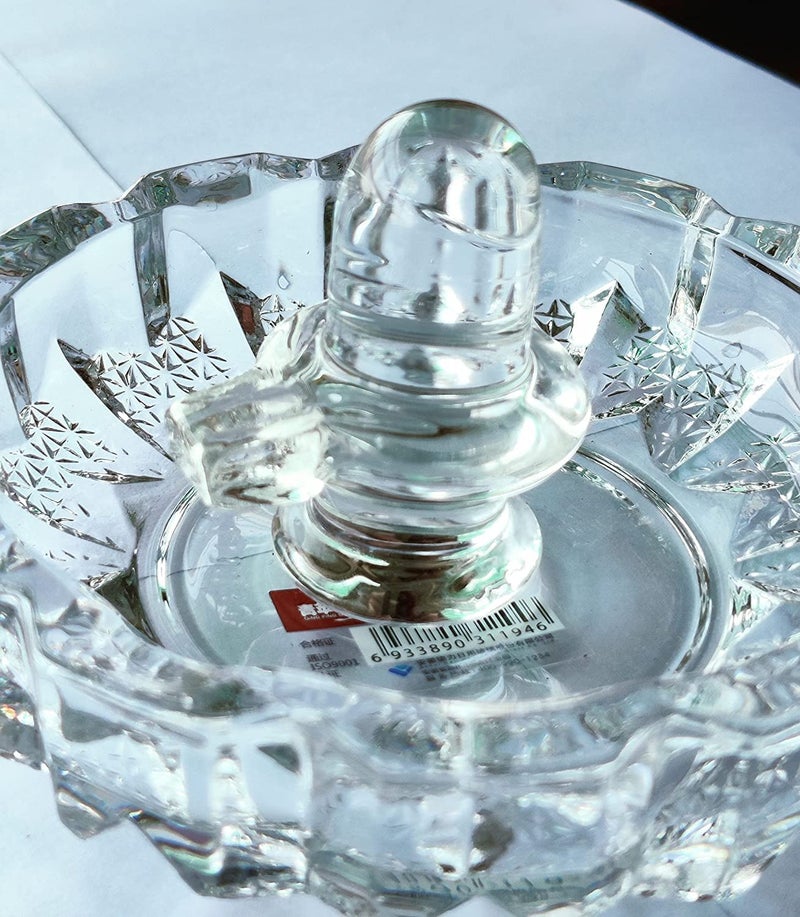 A & S VENTURES A&S Ventures Crystal Shivling Glass Shiv with Beautiful Bowl Plate | Shiv Ji & Bowl Set for Puja | Perfect for Gift Purpose, Home & Office Decoration - Image 2