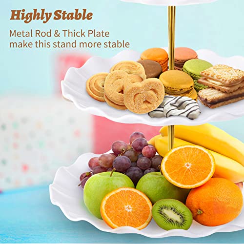 BACUTHY 3 Tier Cupcake Stand Holder, Plastic Cup Cake Stand Towel with Tiered Serving Tray for Cupcakes, Donuts, Fruits and More, White (White) - Image 5
