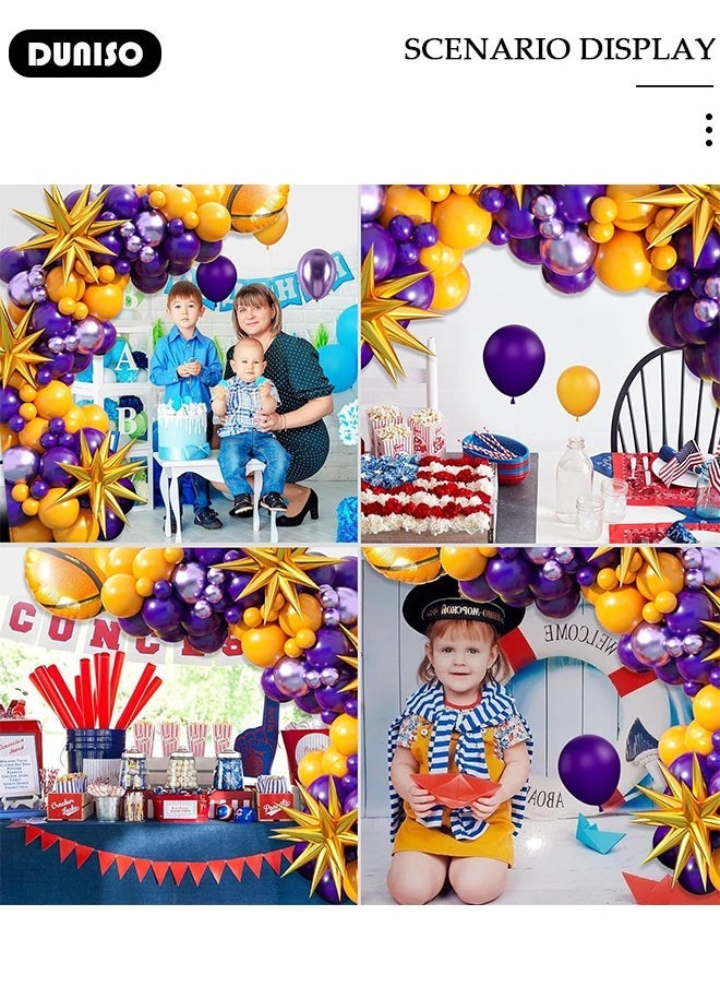 DUNISO Basketball Theme Balloon Arch Kit, 95 PCS Balloons with Gold Purple Star Foil Balloons for Boys Basketball Party Sport Theme Birthday Graduation Anniversary Wedding Baby Shower Decorations - Image 3